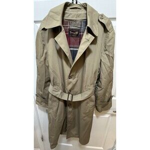 Botany 500 Mens 40 Short Tan Trench Coat Removable Plaid Liner Timeless USA Made